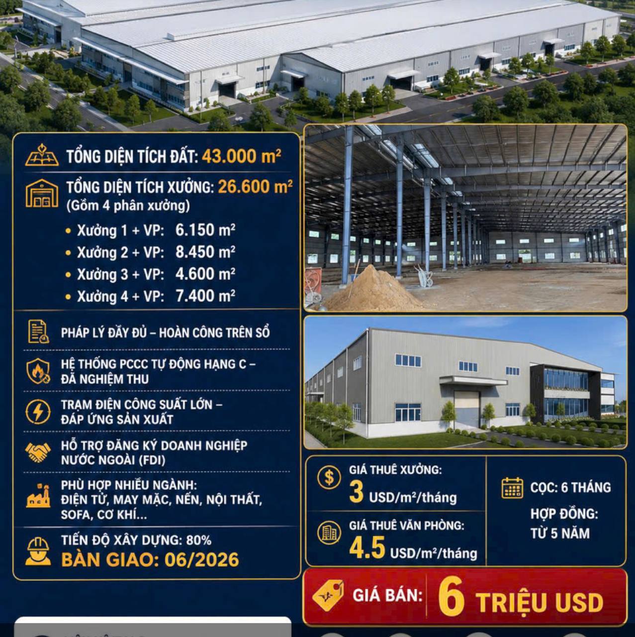 Bán hoặc cho thuê nhà xưởng KCN Bình Phước