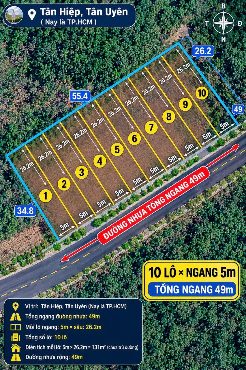 Bán sỉ 10 lô đất mặt tiền đường nhựa Tân Hiệp, TP.HCM